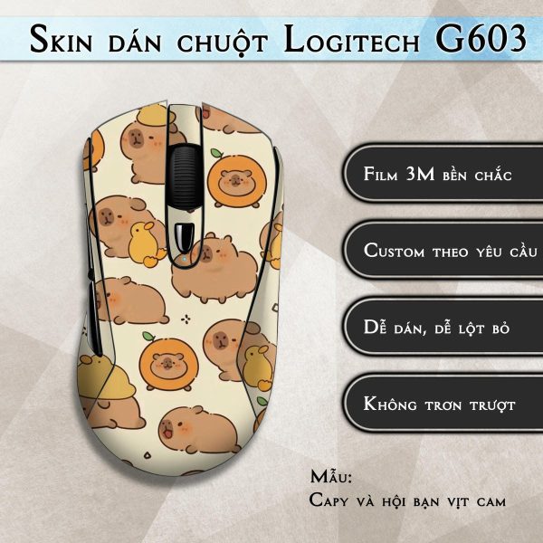 Skin dán chuột Logitech G603 mẫu Capy và hội bạn vịt cam