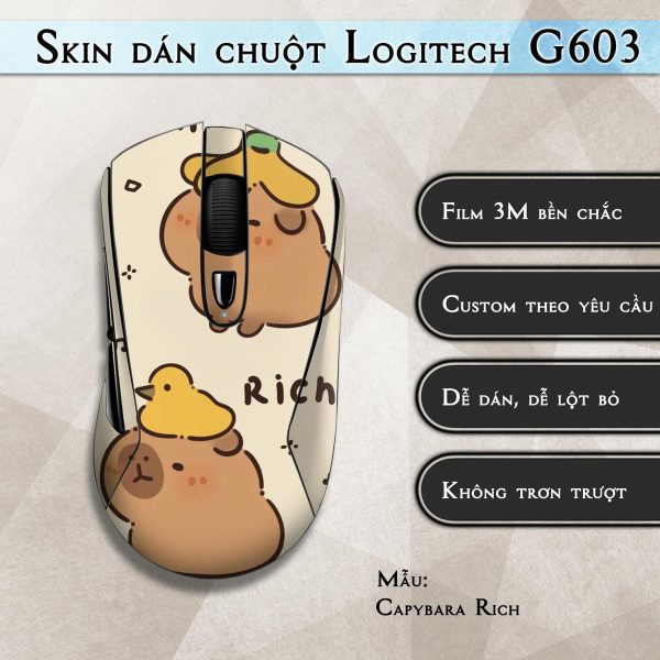 Skin dán chuột Logitech G603 mẫu Capybara Rich