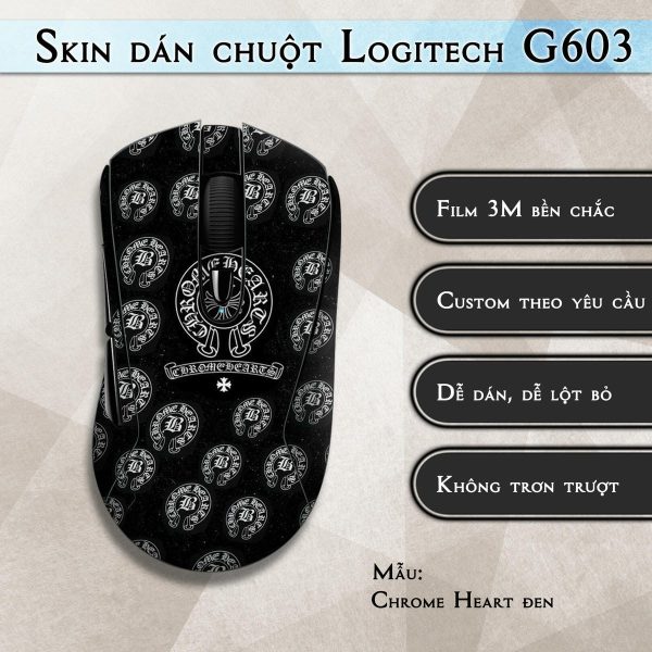 Skin dán chuột Logitech G603 mẫu Chrome Heart đen