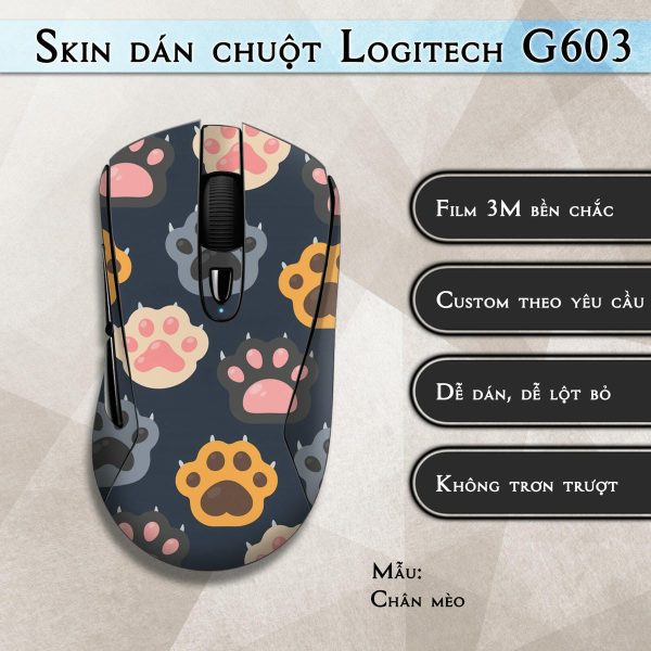 Skin dán chuột Logitech G603 mẫu Chân mèo