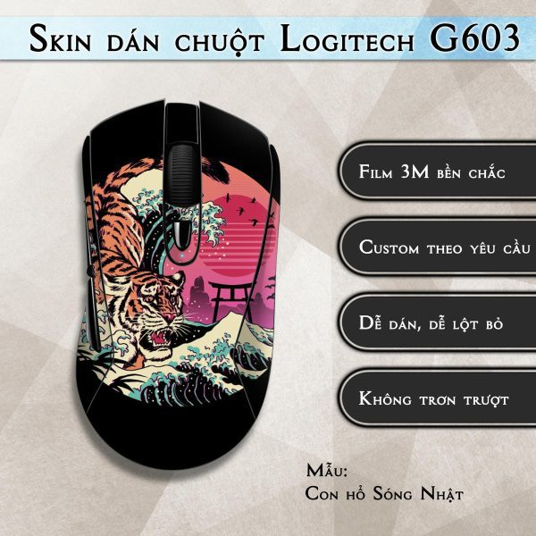 Skin dán chuột Logitech G603 mẫu Con hổ Sóng Nhật