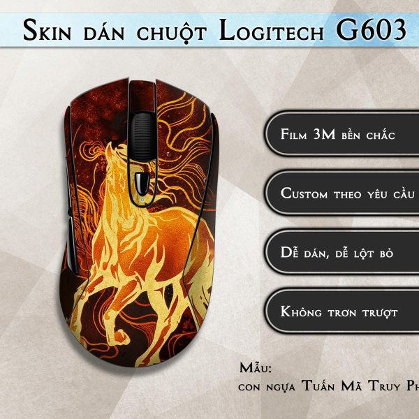 Skin dán chuột Logitech G603 mẫu con ngựa Tuấn Mã Truy Phong