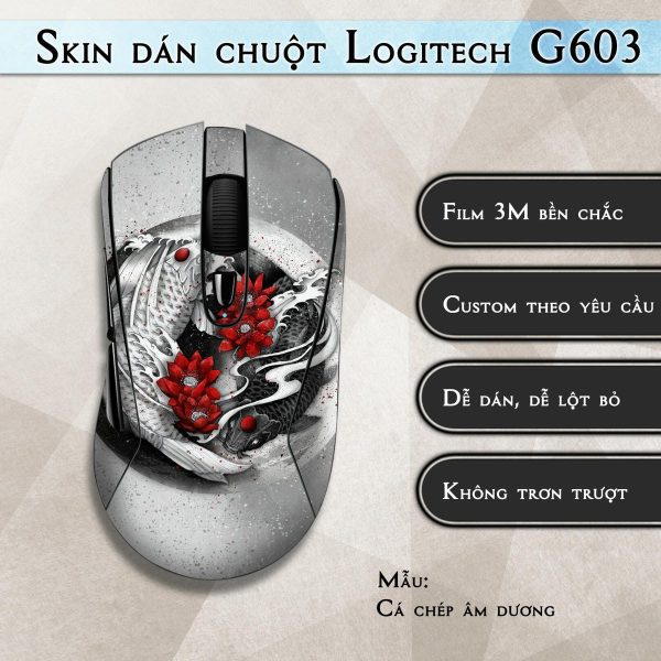 Skin dán chuột Logitech G603 mẫu Cá chép âm dương