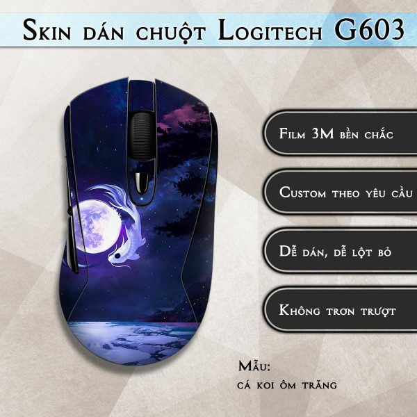 Skin dán chuột Logitech G603 mẫu cá koi ôm trăng