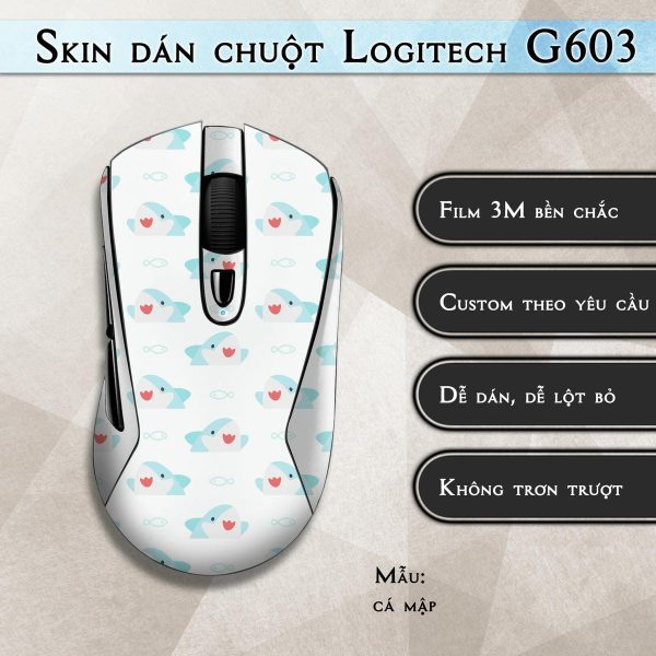 Skin dán chuột Logitech G603 mẫu cá mập