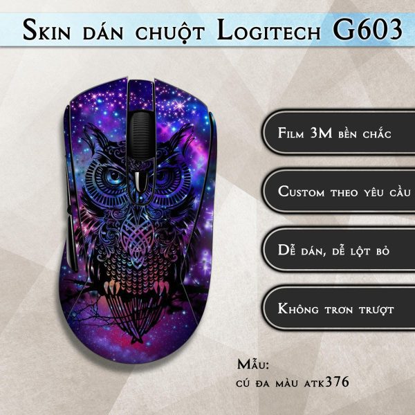 Skin dán chuột Logitech G603 mẫu cú đa màu atk376