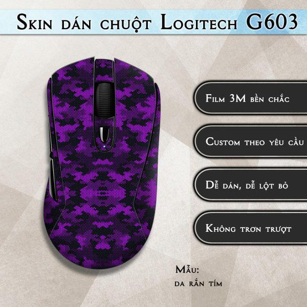 Skin dán chuột Logitech G603 mẫu da rắn tím