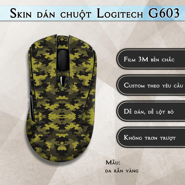 Skin dán chuột Logitech G603 mẫu da rắn vàng