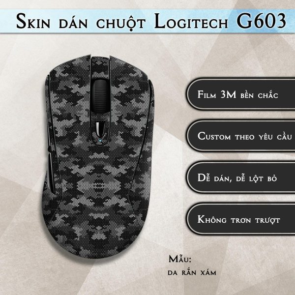 Skin dán chuột Logitech G603 mẫu da rắn xám