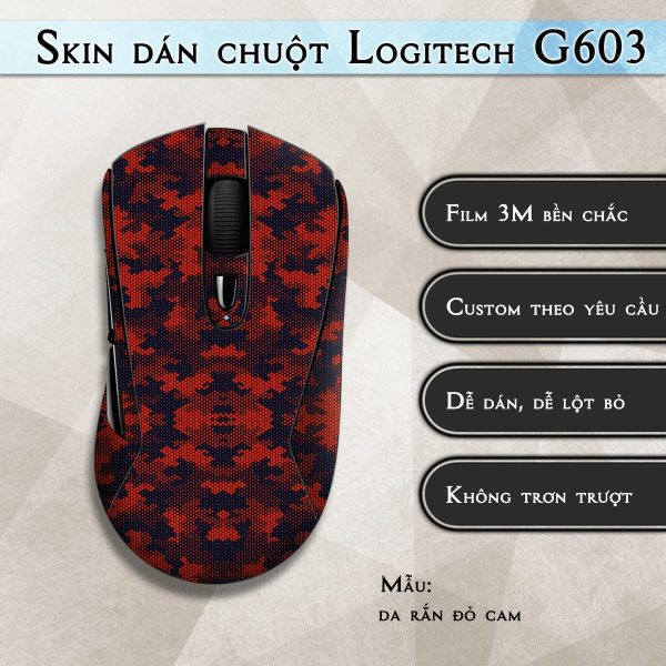 Skin dán chuột Logitech G603 mẫu da rắn đỏ cam
