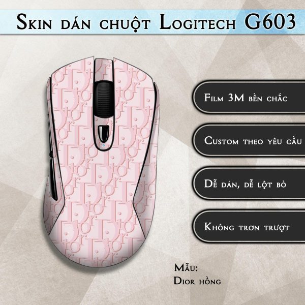Skin dán chuột Logitech G603 mẫu Dior hồng