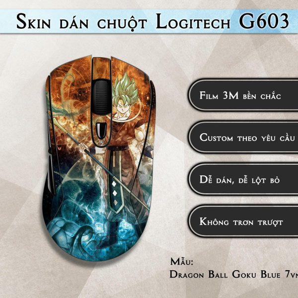 Skin dán chuột Logitech G603 mẫu Dragon Ball Goku Blue 7vnr77
