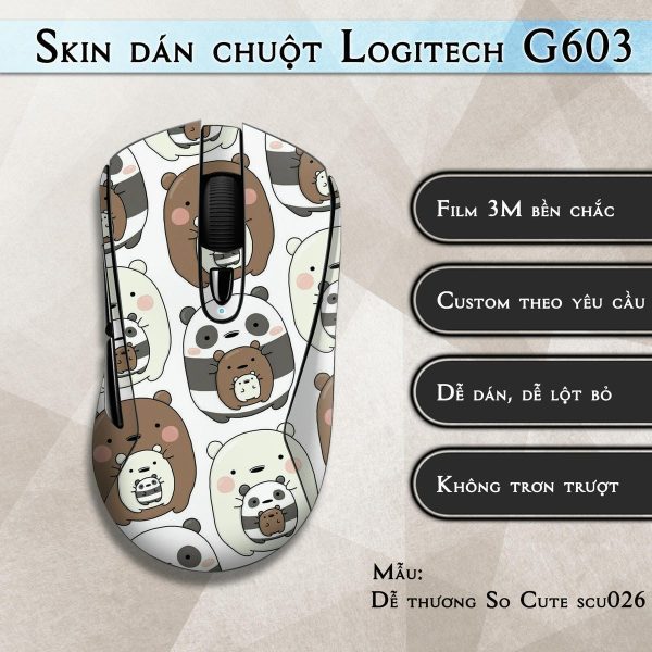 Skin dán chuột Logitech G603 mẫu Dễ thương So Cute scu026