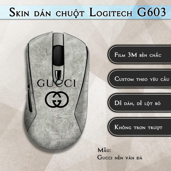 Skin dán chuột Logitech G603 mẫu Gucci nền vân đá