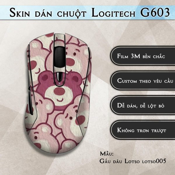 Skin dán chuột Logitech G603 mẫu Gấu dâu Lotso lotso005