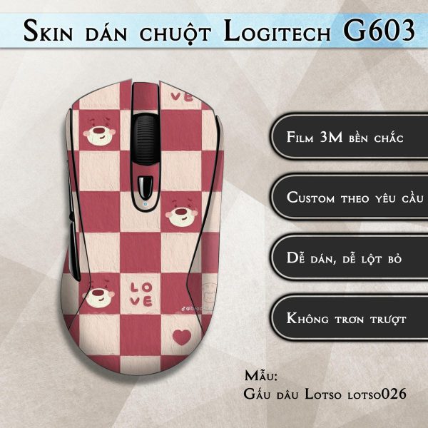 Skin dán chuột Logitech G603 mẫu Gấu dâu Lotso lotso026