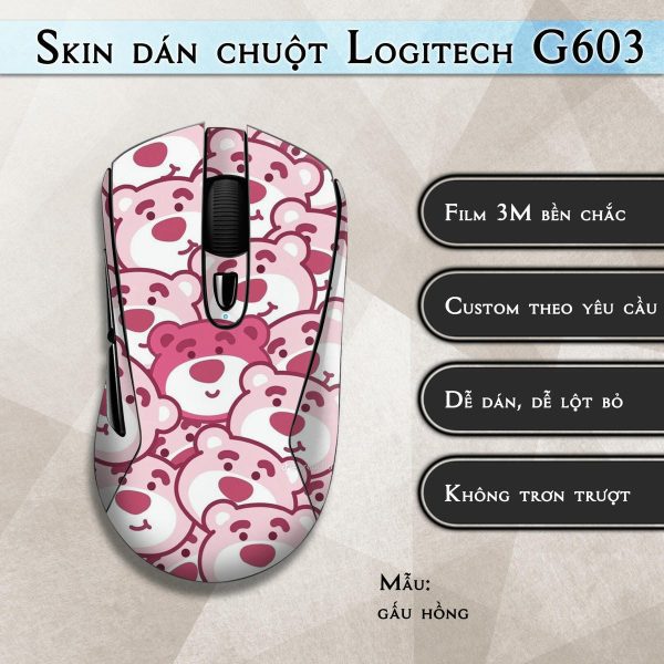 Skin dán chuột Logitech G603 mẫu gấu hồng