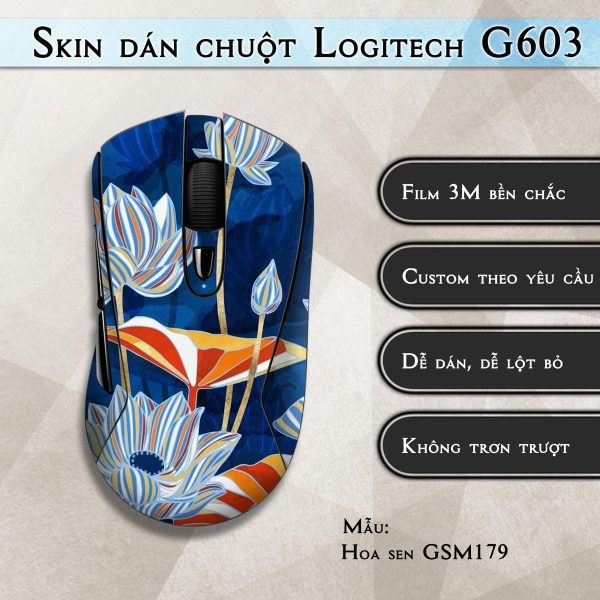 Skin dán chuột Logitech G603 mẫu Hoa sen GSM179