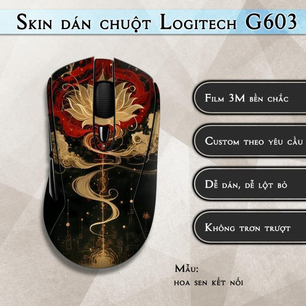 Skin dán chuột Logitech G603 mẫu hoa sen kết nối