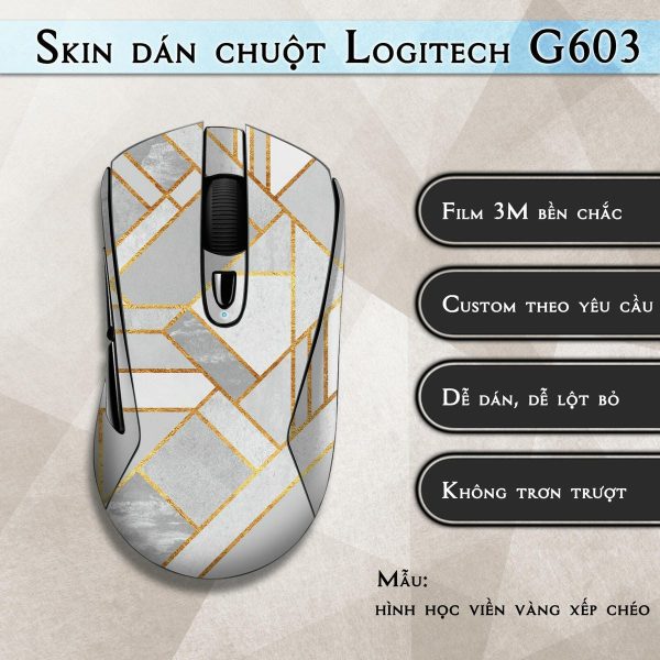 Skin dán chuột Logitech G603 mẫu hình học viền vàng xếp chéo