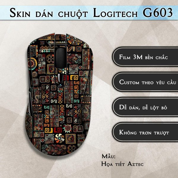 Skin dán chuột Logitech G603 mẫu Họa tiết Aztec
