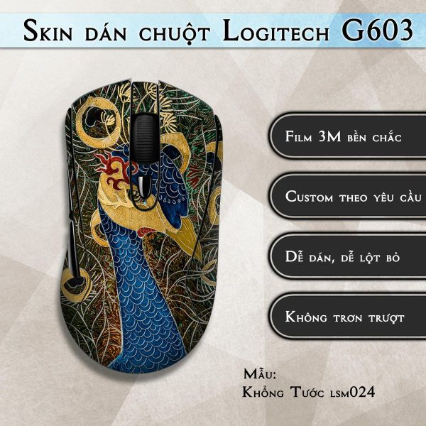 Skin dán chuột Logitech G603 mẫu Khổng Tước lsm024