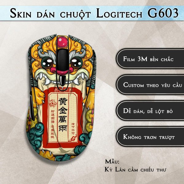 Skin dán chuột Logitech G603 mẫu Kỳ Lân cầm chiếu thư