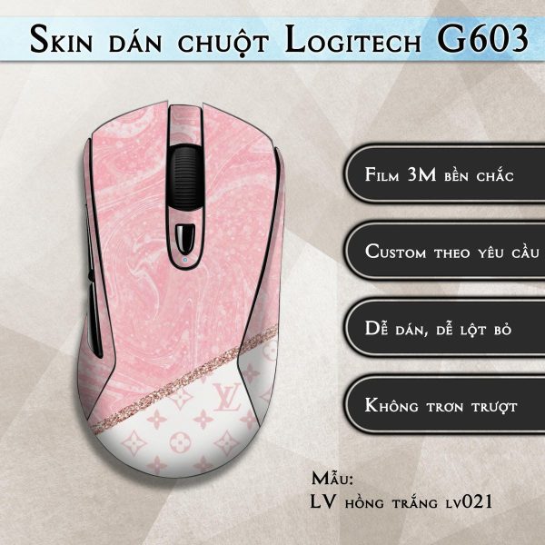 Skin dán chuột Logitech G603 mẫu LV hồng trắng lv021