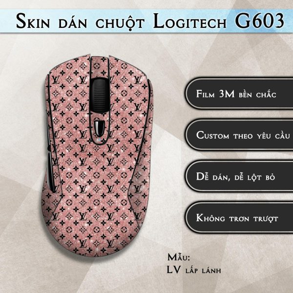 Skin dán chuột Logitech G603 mẫu LV lấp lánh