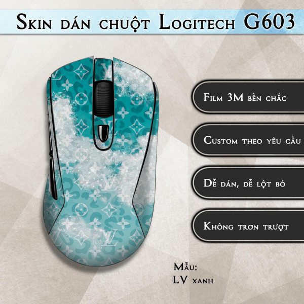 Skin dán chuột Logitech G603 mẫu LV xanh