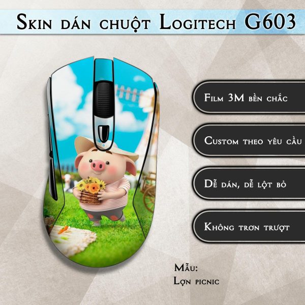 Skin dán chuột Logitech G603 mẫu Lợn picnic