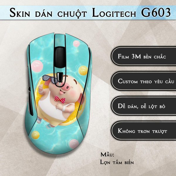 Skin dán chuột Logitech G603 mẫu Lợn tắm biển