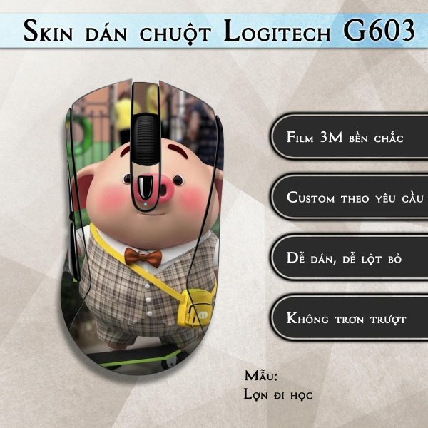 Skin dán chuột Logitech G603 mẫu Lợn đi học