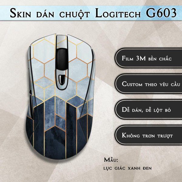 Skin dán chuột Logitech G603 mẫu lục giác xanh đen