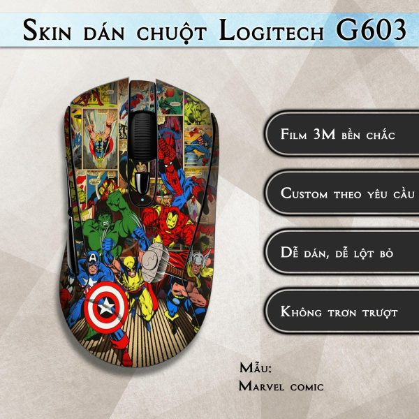 Skin dán chuột Logitech G603 mẫu Marvel comic