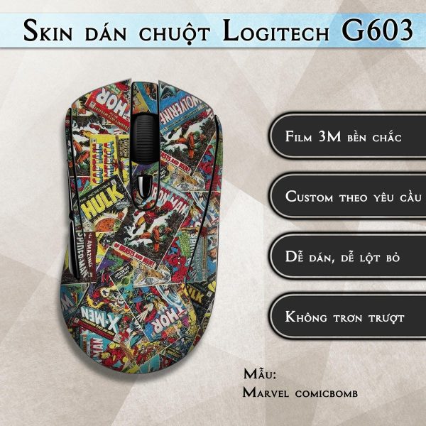Skin dán chuột Logitech G603 mẫu Marvel comicbomb