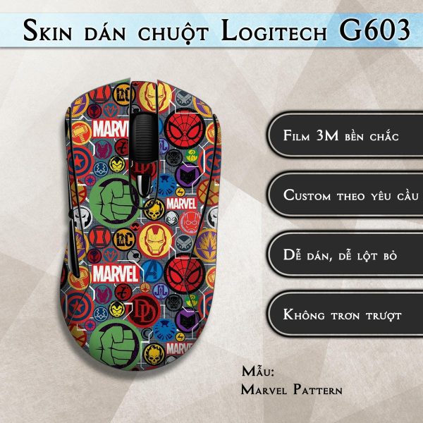 Skin dán chuột Logitech G603 mẫu Marvel Pattern