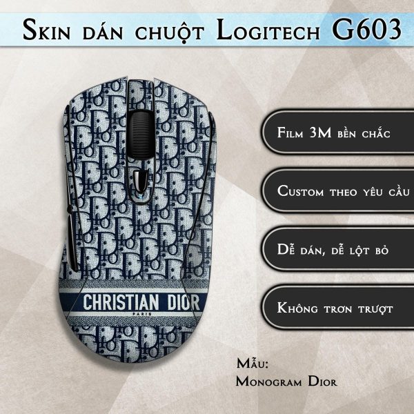 Skin dán chuột Logitech G603 mẫu Monogram Dior
