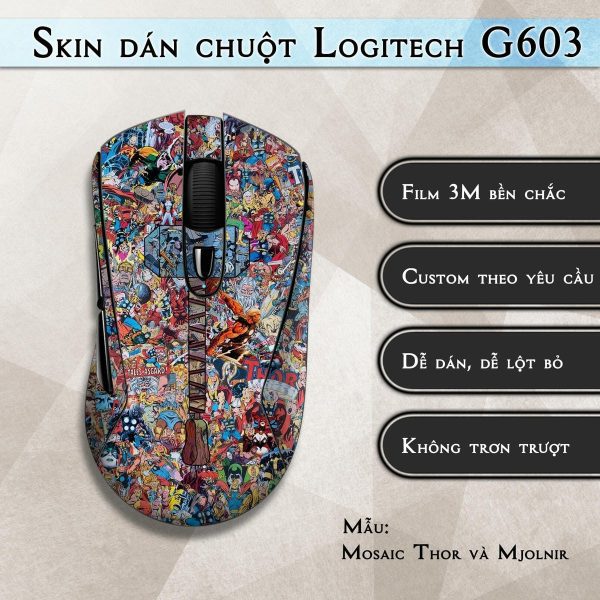 Skin dán chuột Logitech G603 mẫu Mosaic Thor và Mjolnir
