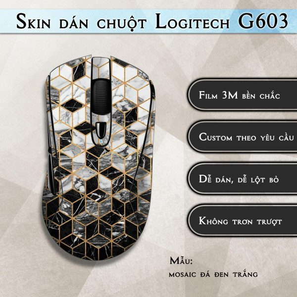 Skin dán chuột Logitech G603 mẫu mosaic đá đen trắng
