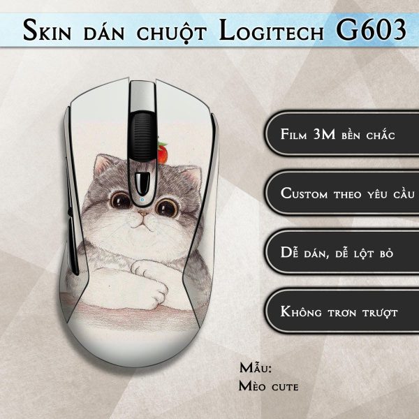 Skin dán chuột Logitech G603 mẫu Mèo cute