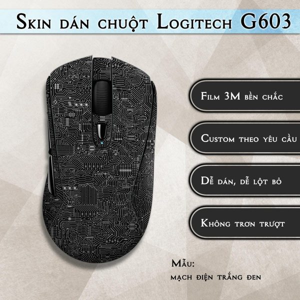 Skin dán chuột Logitech G603 mẫu mạch điện trắng đen