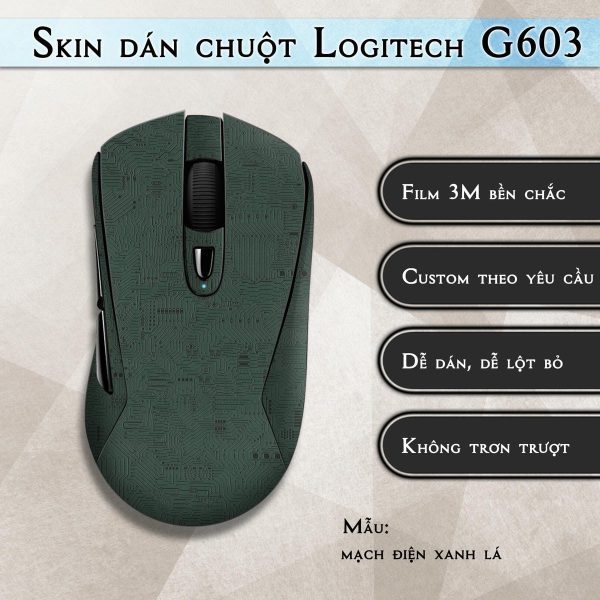 Skin dán chuột Logitech G603 mẫu mạch điện xanh lá