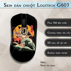 Skin dán chuột Logitech G603 mẫu Neko ăn sushi