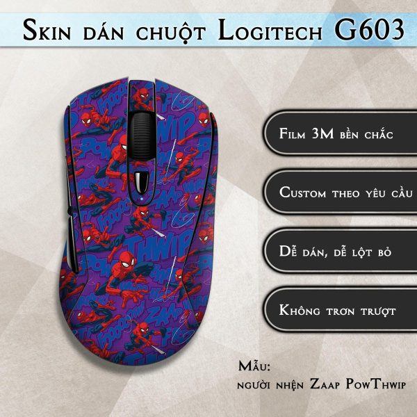 Skin dán chuột Logitech G603 mẫu người nhện Zaap PowThwip
