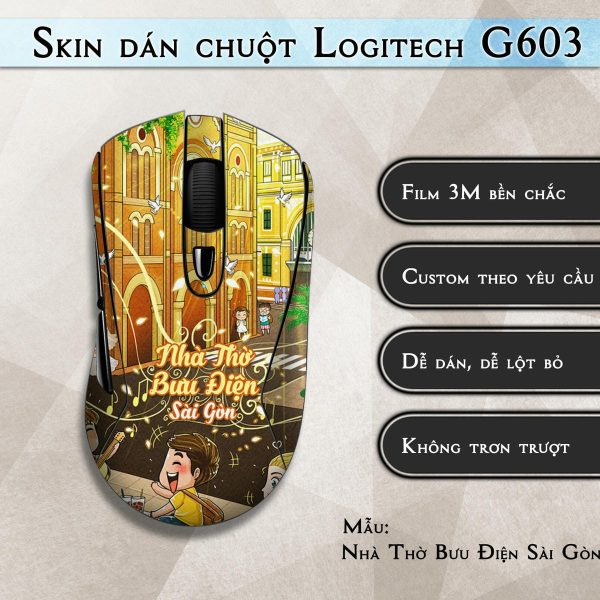 Skin dán chuột Logitech G603 mẫu Nhà Thờ Bưu Điện Sài Gòn Chib008