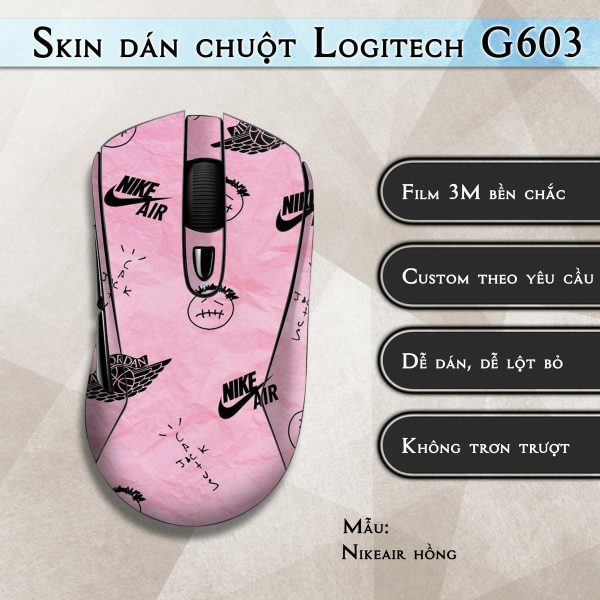 Skin dán chuột Logitech G603 mẫu Nikeair hồng