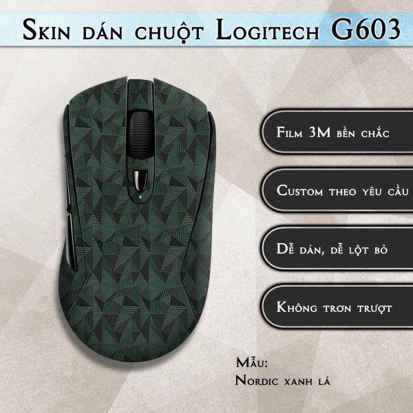 Skin dán chuột Logitech G603 mẫu Nordic xanh lá