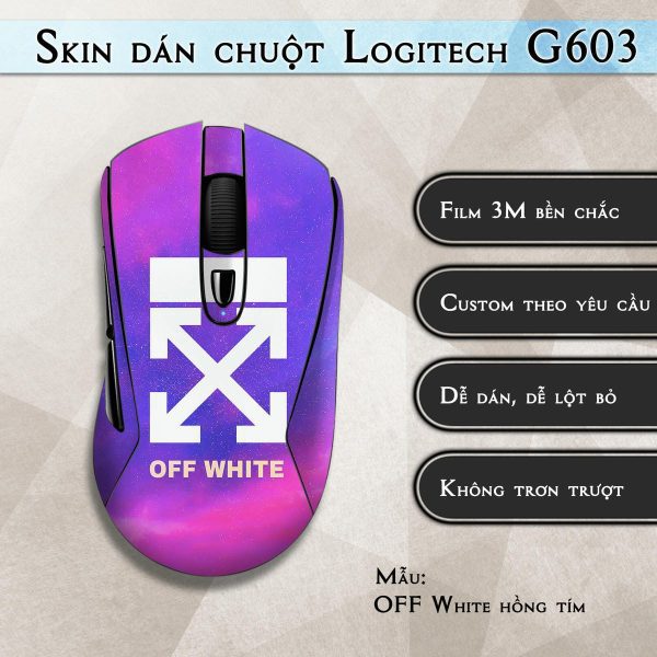Skin dán chuột Logitech G603 mẫu OFF White hồng tím