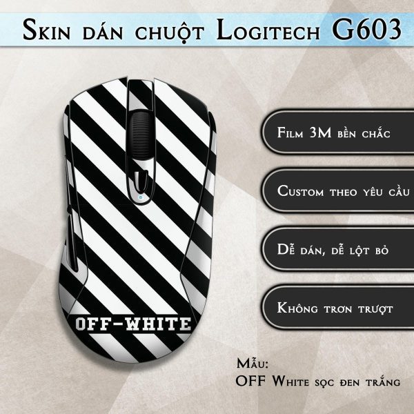 Skin dán chuột Logitech G603 mẫu OFF White sọc đen trắng